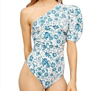 Free People Somethin' 'Bout You Teal Blue Floral One Shoulder Bodysuit - Size XS